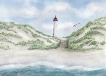 Poster DIN-A3 Leuchtturm Lyngvig in der Düne - DK58